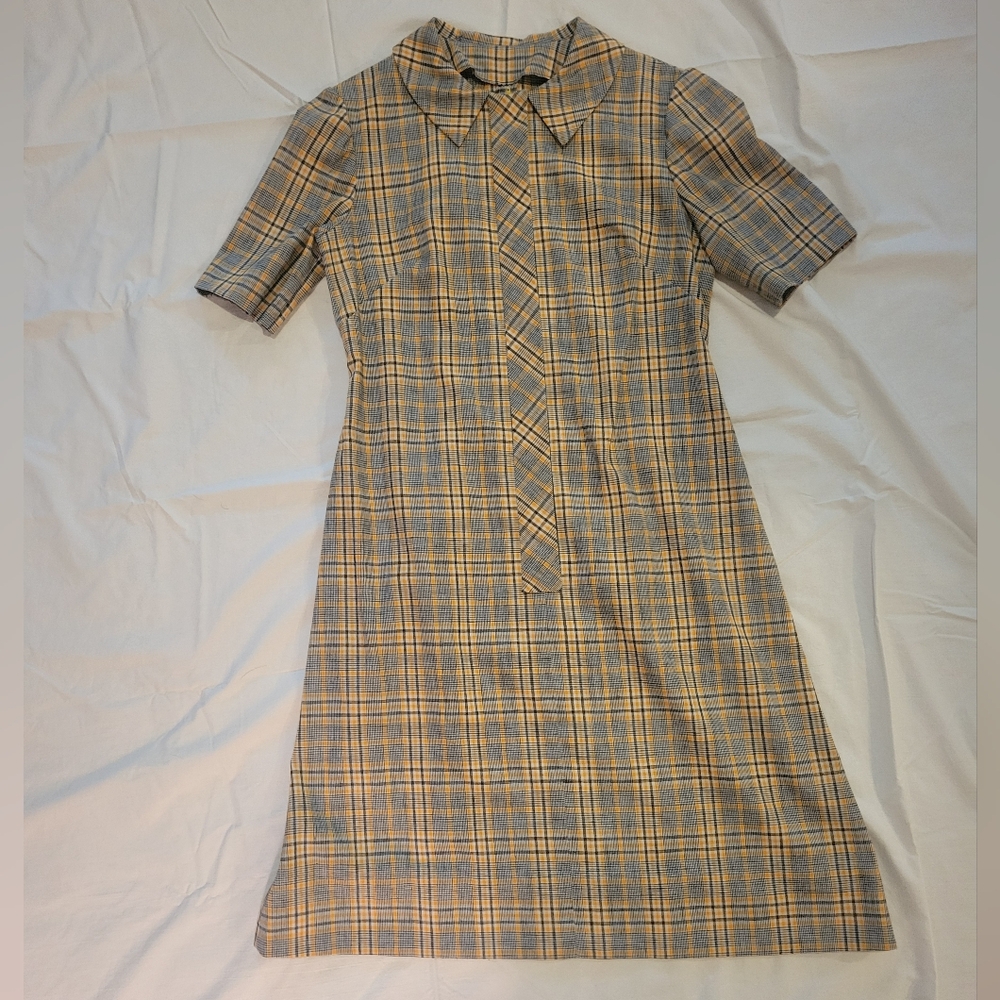 Zip-up Plaid Calf Length Dress M/L